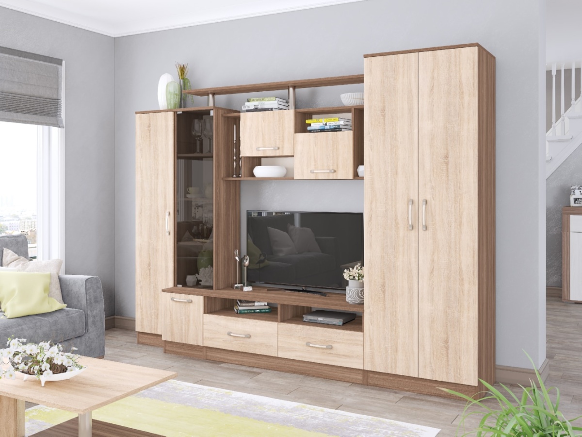 Гостиная Оскар-5 (Ясень шимо-Дуб сонома) в интерьере