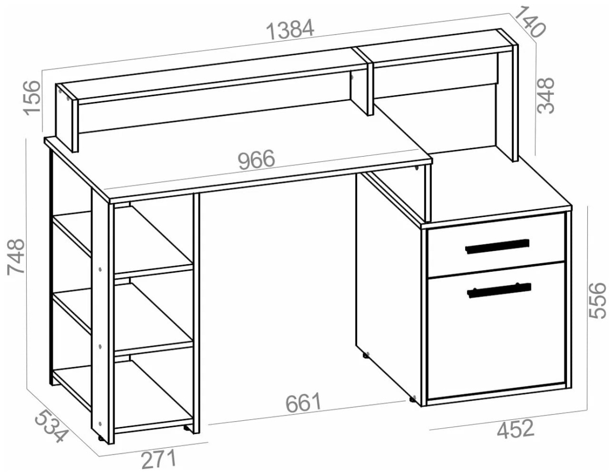 Стол компьютерный ЛАЙФ (Белый-метрополитан грей) размеры