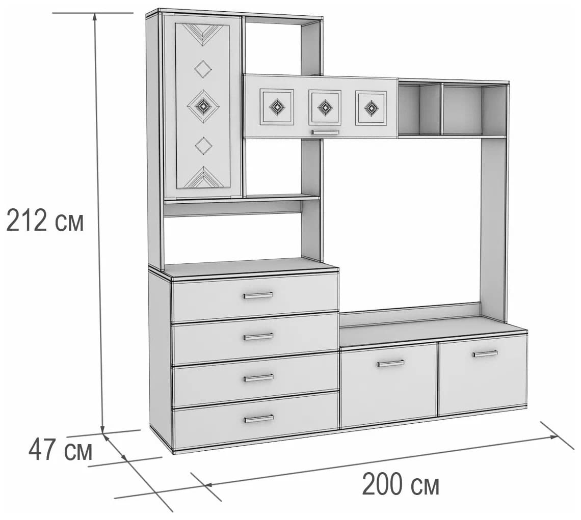 ГОСТИНАЯ БЕЛЛА МОД. ЦЕНТРАЛЬНАЯ СЕКЦИЯ размеры